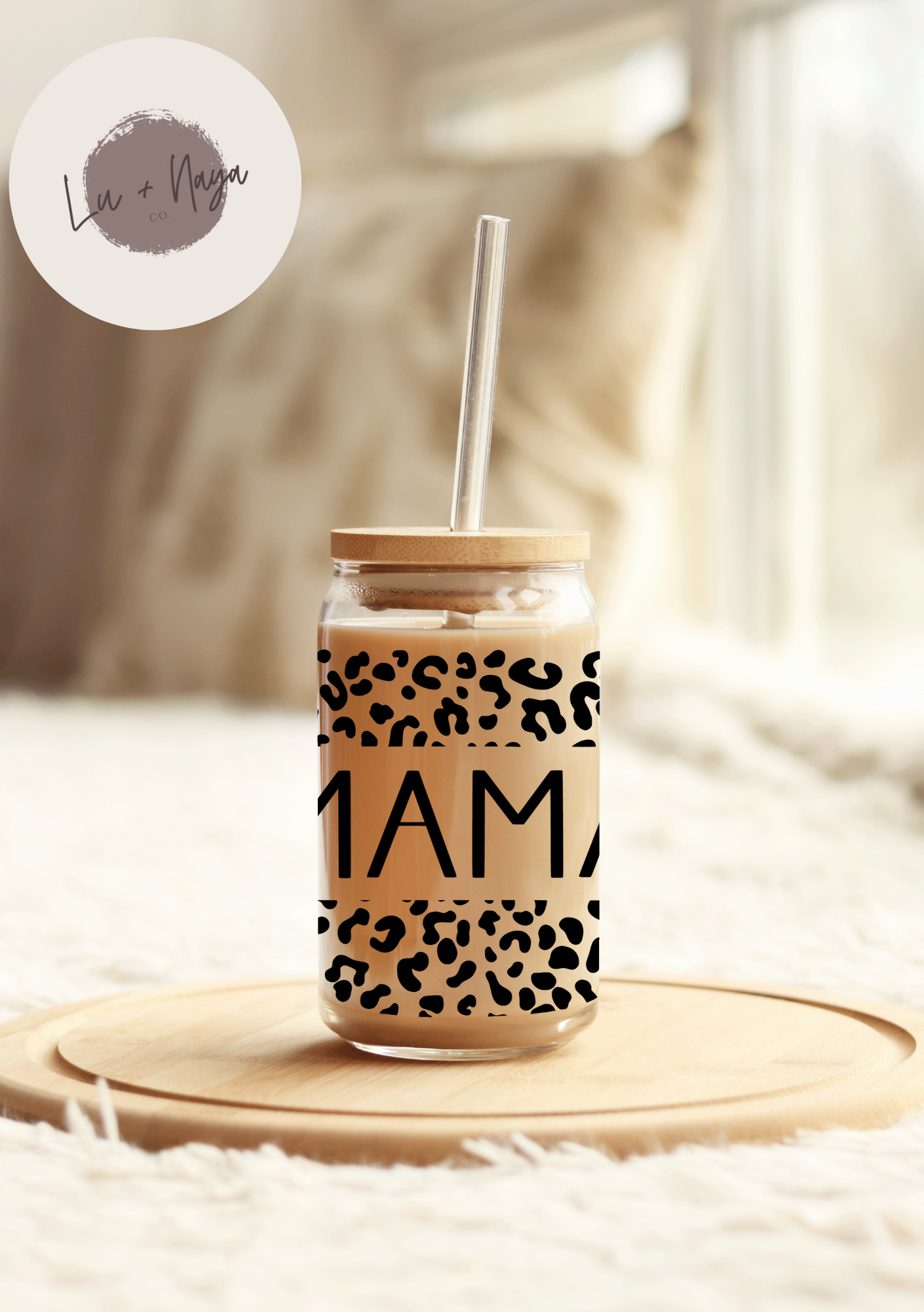 Mama Leopard Print 16oz Glass Cup