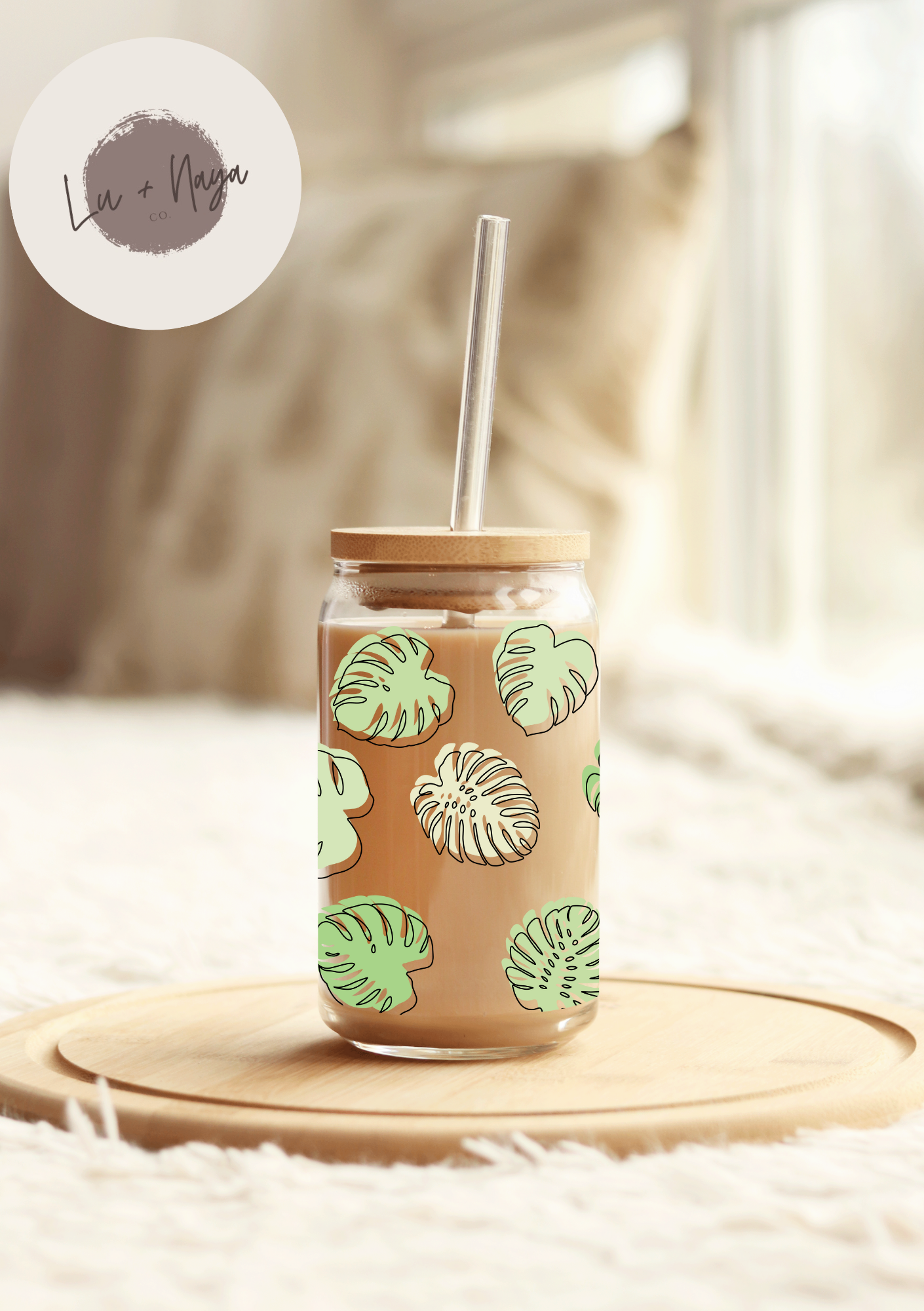 Monstera 16oz Glass Cup