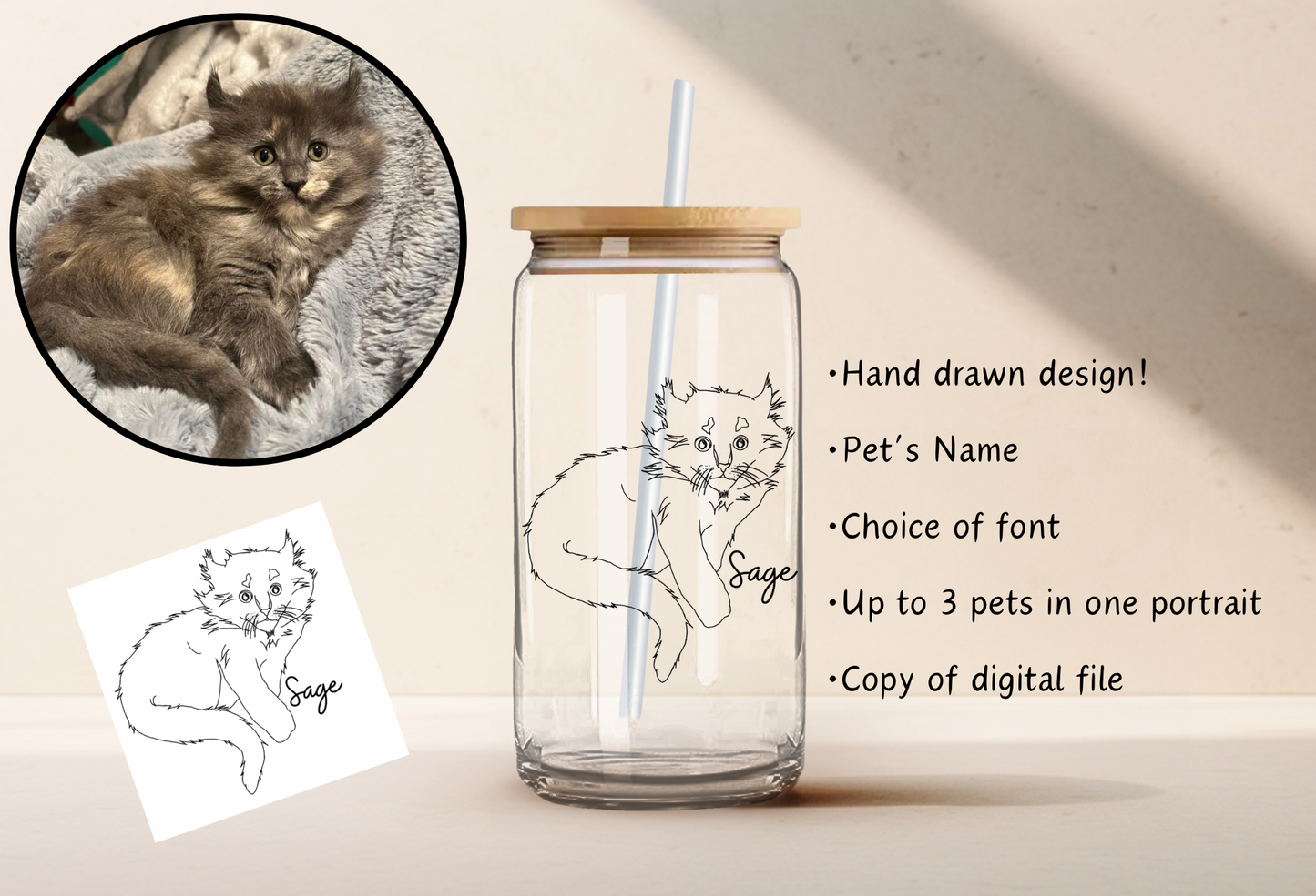 Custom Pet Portrait 16oz Glass Cup