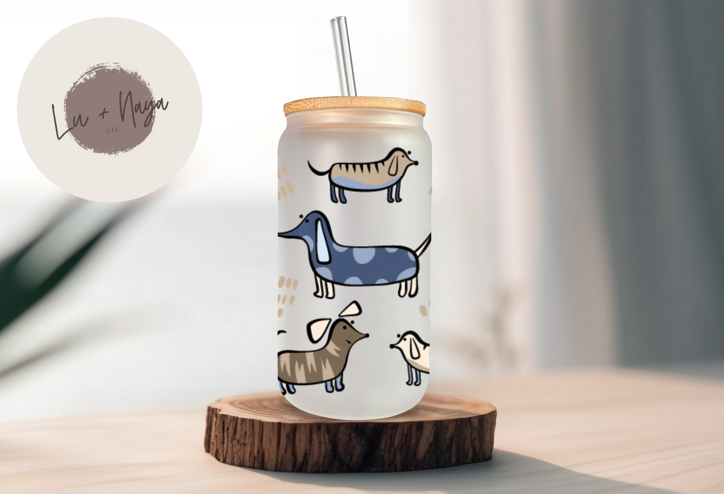Doodle Dachshunds 16oz Glass Cup